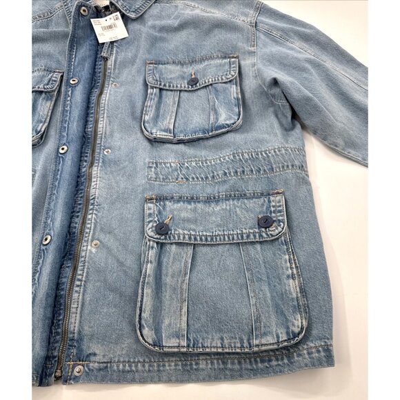 American Eagle Denim Chore Jacket Womens 2XL Blue Jean Distressed Zip Button NEW - Picture 6 of 14